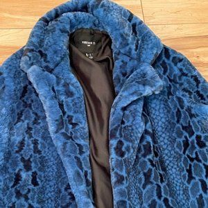 men's electric blue faux fur python print peacoat